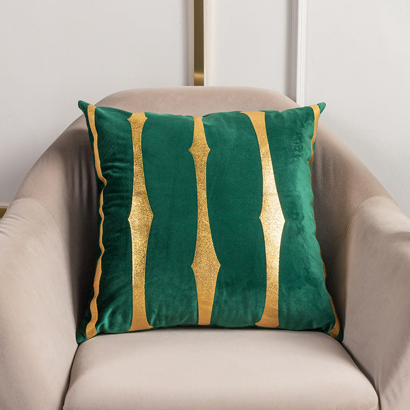 Velvet Gold Foil Printed Stripe Printed Throw Pillow Cushion Cover - Adore India