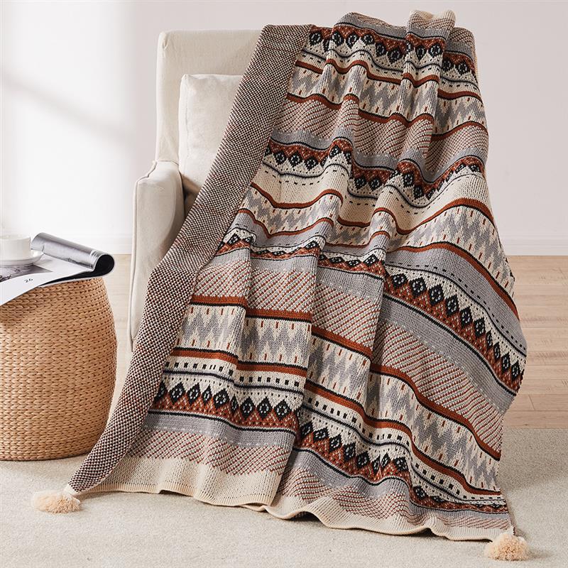New Jacquard Bohemian Knitted Shawl Blanket - Adore India
