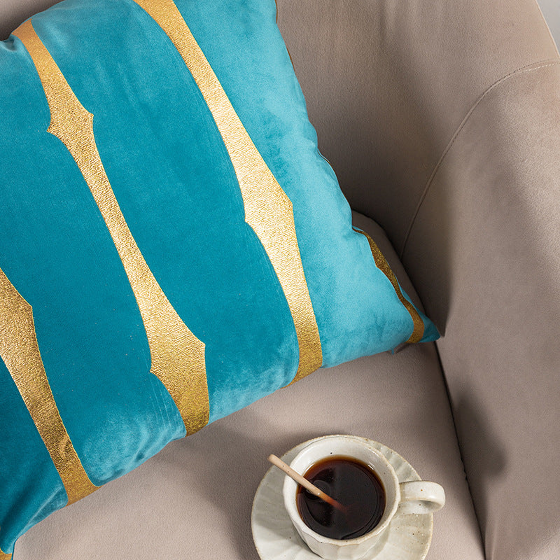 Velvet Gold Foil Printed Stripe Printed Throw Pillow Cushion Cover - Adore India
