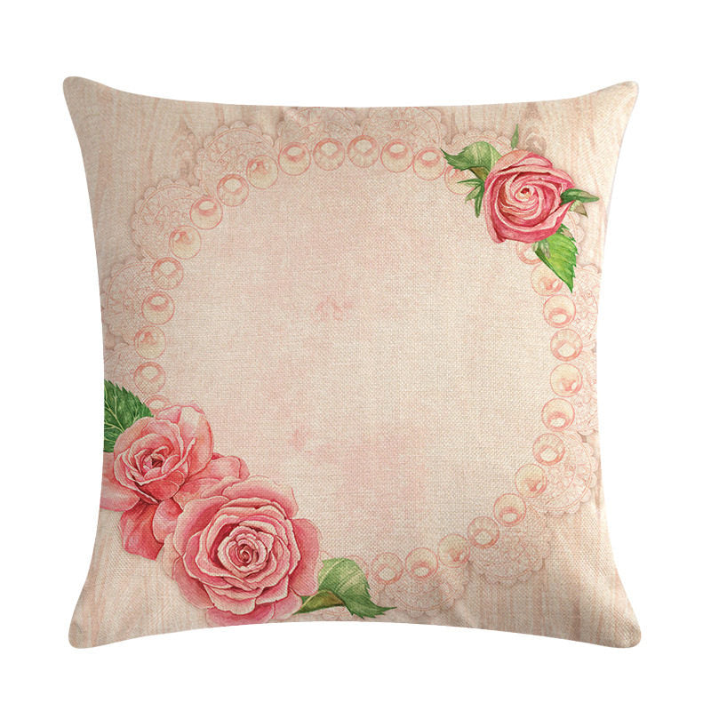 Pink Retro Floral Cushion Cover Cotton Linen Pillowcase - Adore India