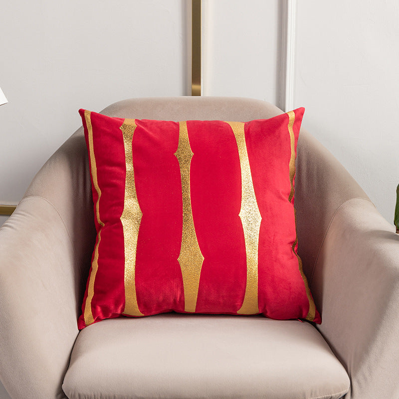 Velvet Gold Foil Printed Stripe Printed Throw Pillow Cushion Cover - Adore India