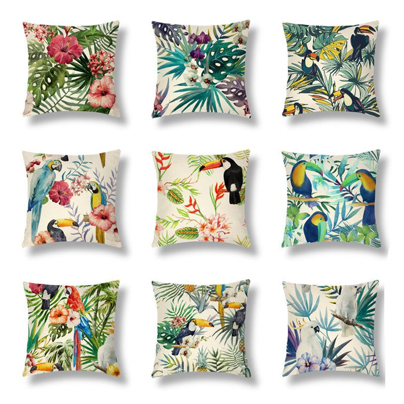 Tropical Colourful Linen Throw Pillow Case Cushion Cover - Adore India