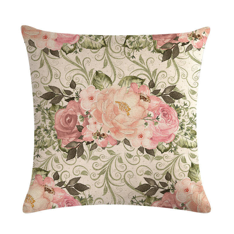 Pink Retro Floral Cushion Cover Cotton Linen Pillowcase - Adore India