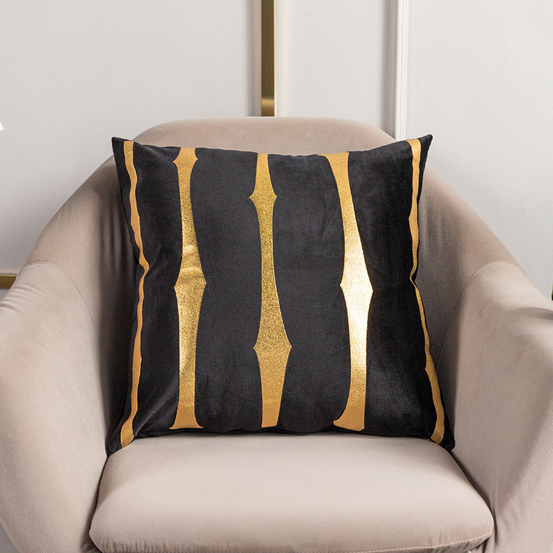 Velvet Gold Foil Printed Stripe Printed Throw Pillow Cushion Cover - Adore India