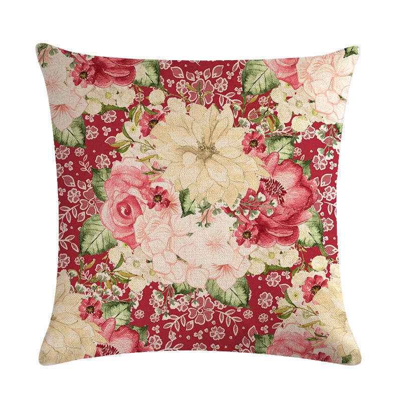 Pink Retro Floral Cushion Cover Cotton Linen Pillowcase - Adore India