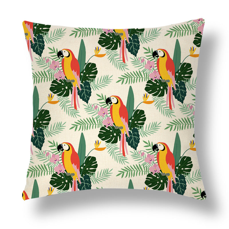 Tropical Colourful Linen Throw Pillow Case Cushion Cover - Adore India