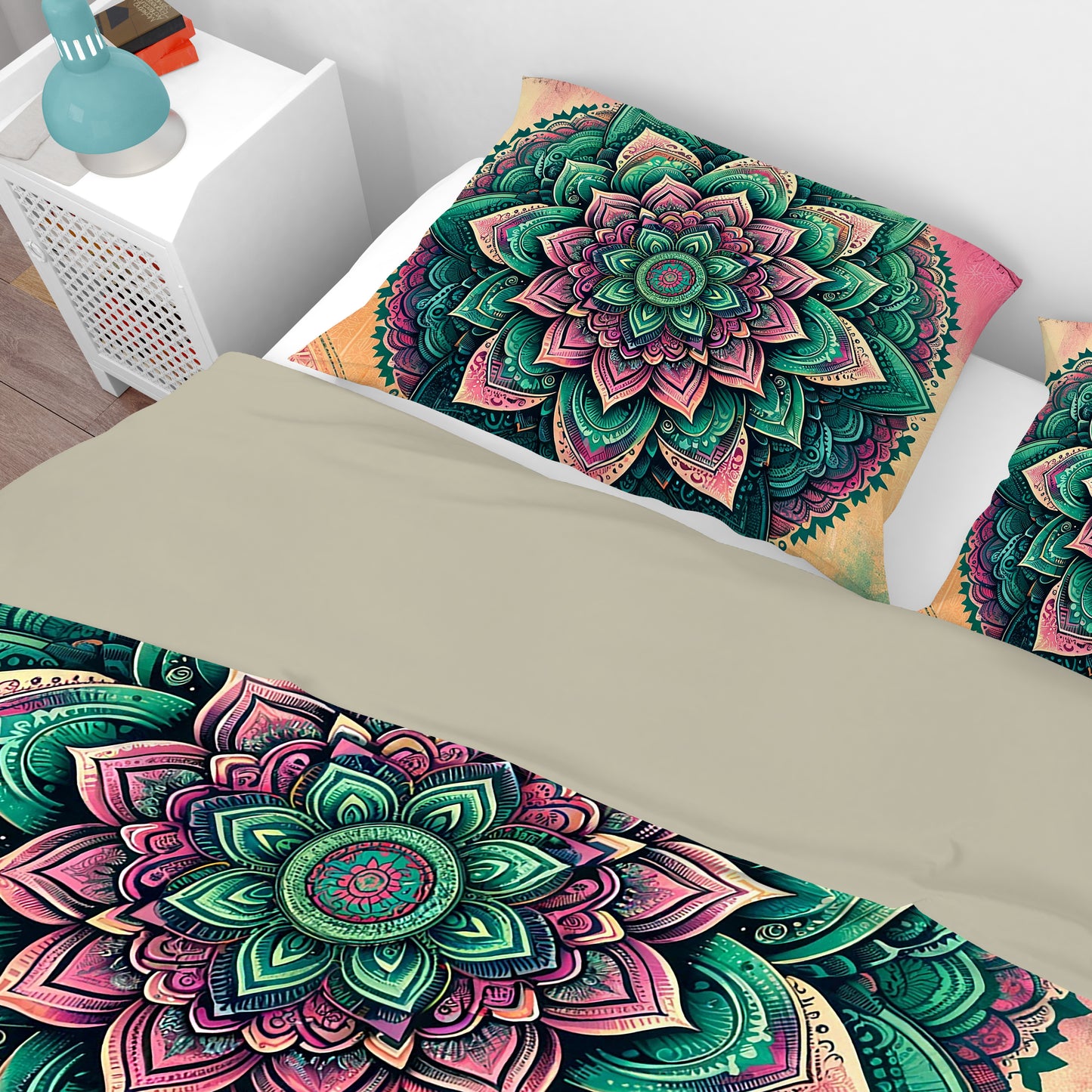 Multi Colour Ombre Lotus Reversible Quilt Cover Duvet Cover Set - Adore India
