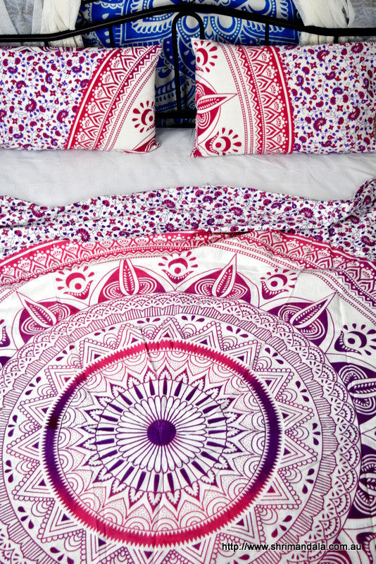 Daisy Pink Ombre Mandala Throw Set - Adore India