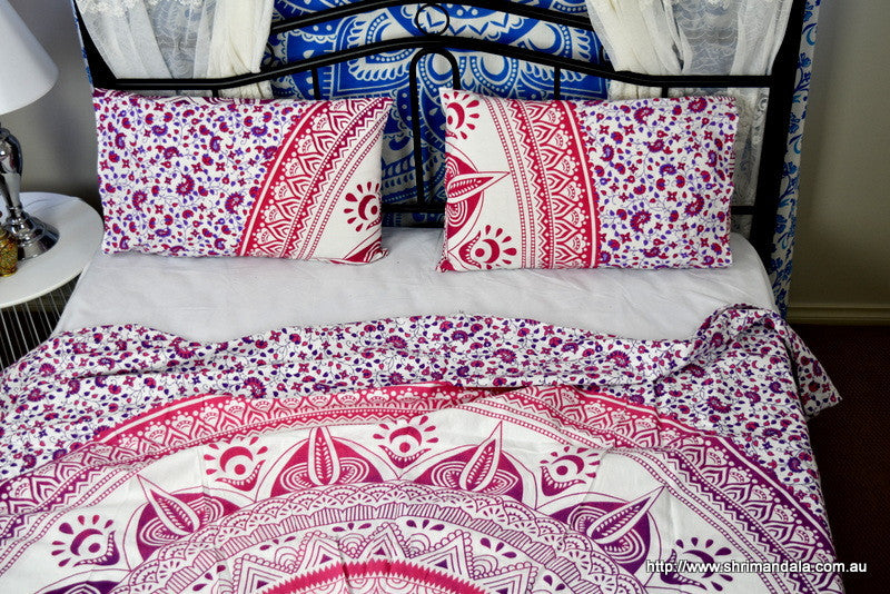 Daisy Pink Ombre Mandala Throw Set - Adore India