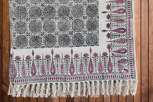 Handmade Beautiful Tilak Burgundy Block Print Cotton Dari Carpet - Adore India