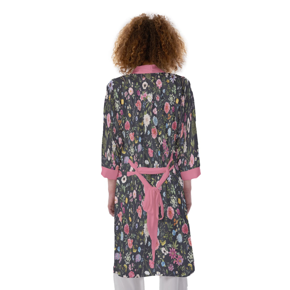 Bohemian Black Exotic Floral Women's Satin Kimono Robe - Adore India