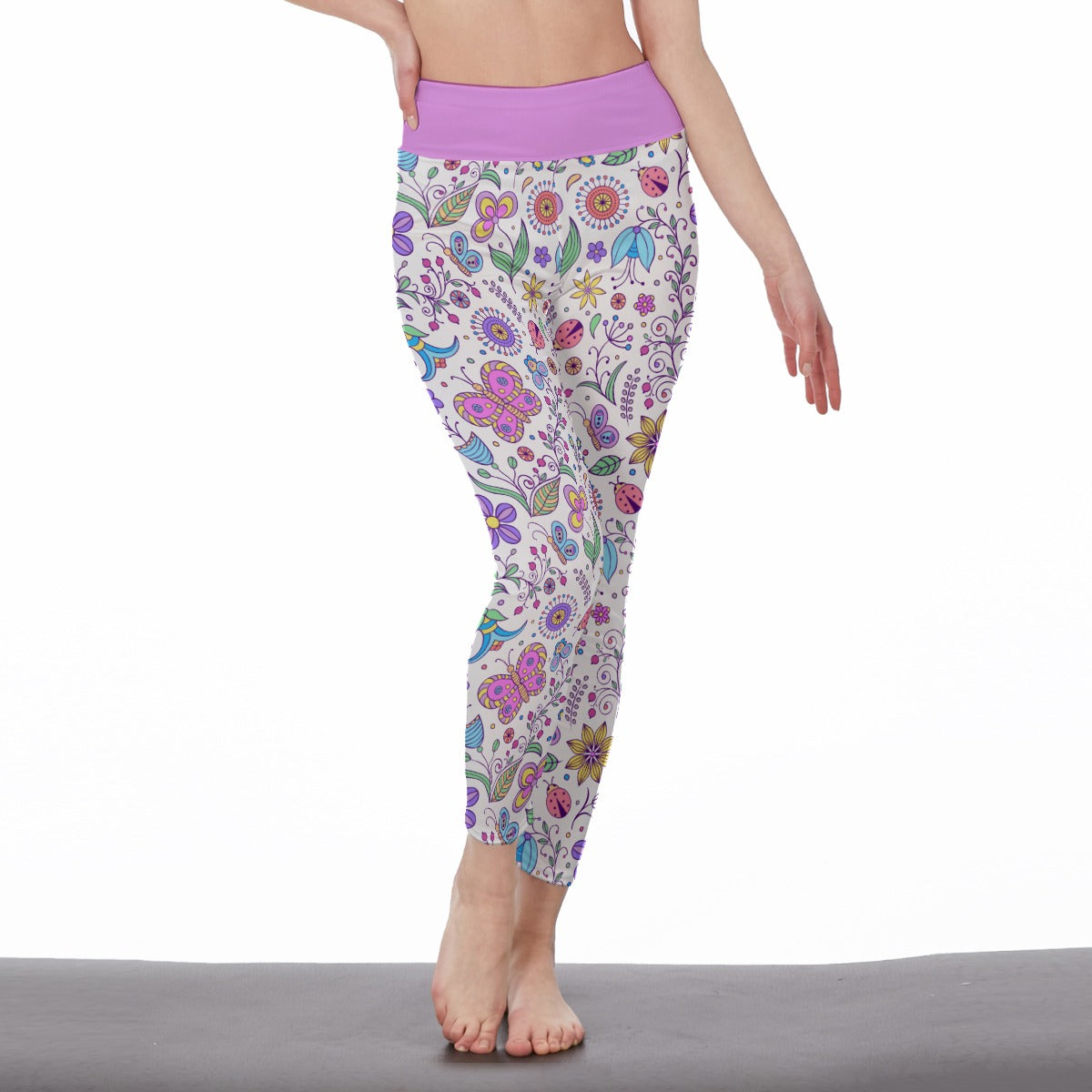 Pink Purple Butterfly Women's High Waist Leggings - Adore India