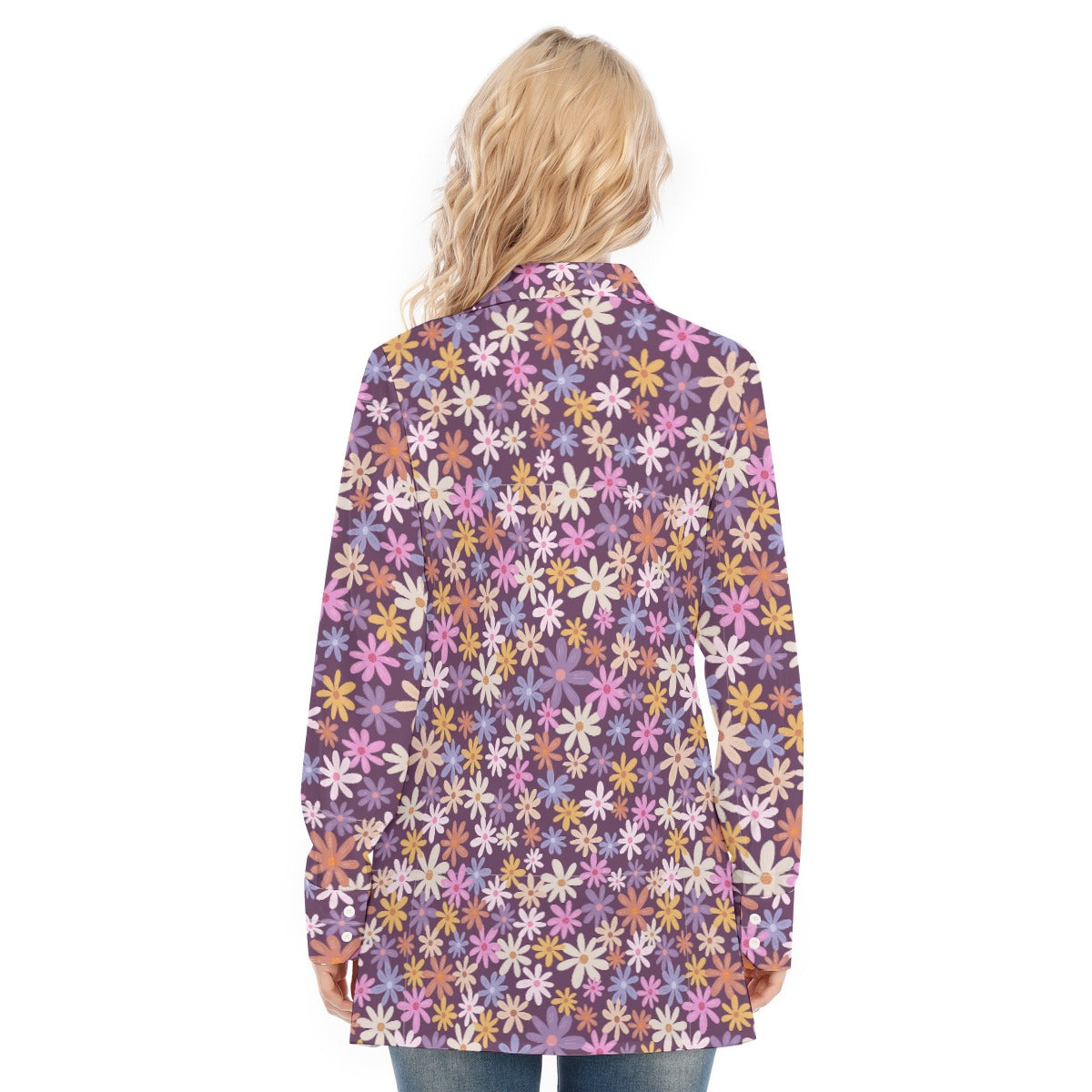 Pink Purple Bohemian Floral Women's Long Sleeve Shirt - Adore India
