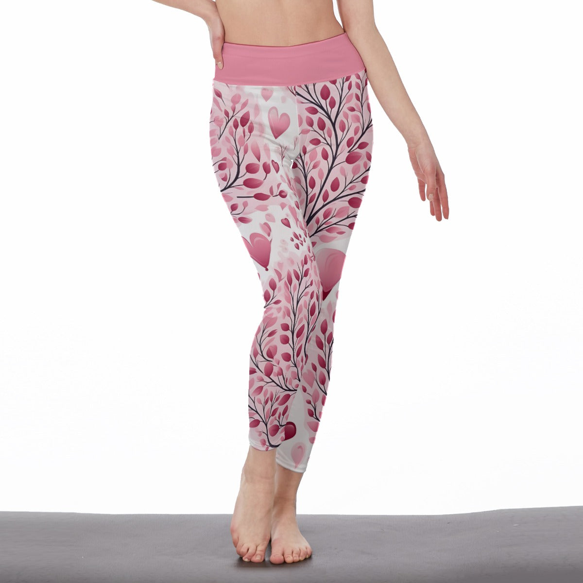 Tree of life Pink Heart Butterfly Women's High Waist Leggings - Adore India