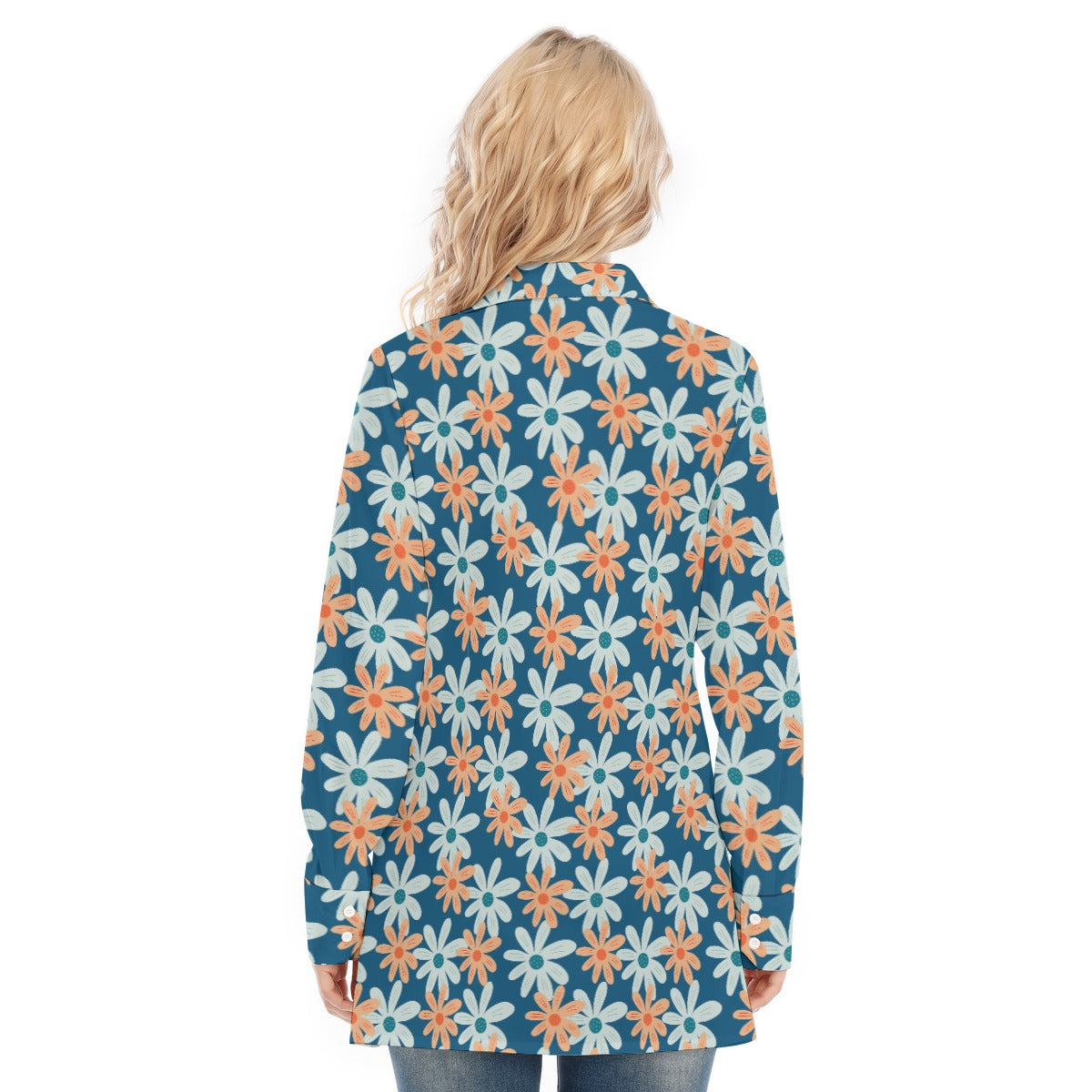Bohemian Blue Floral Women's Long Sleeve Shirt - Adore India