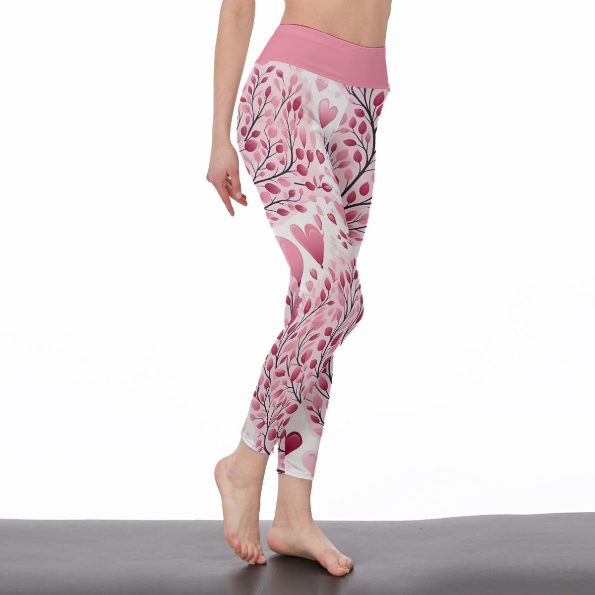 Tree of life Pink Heart Butterfly Women's High Waist Leggings - Adore India