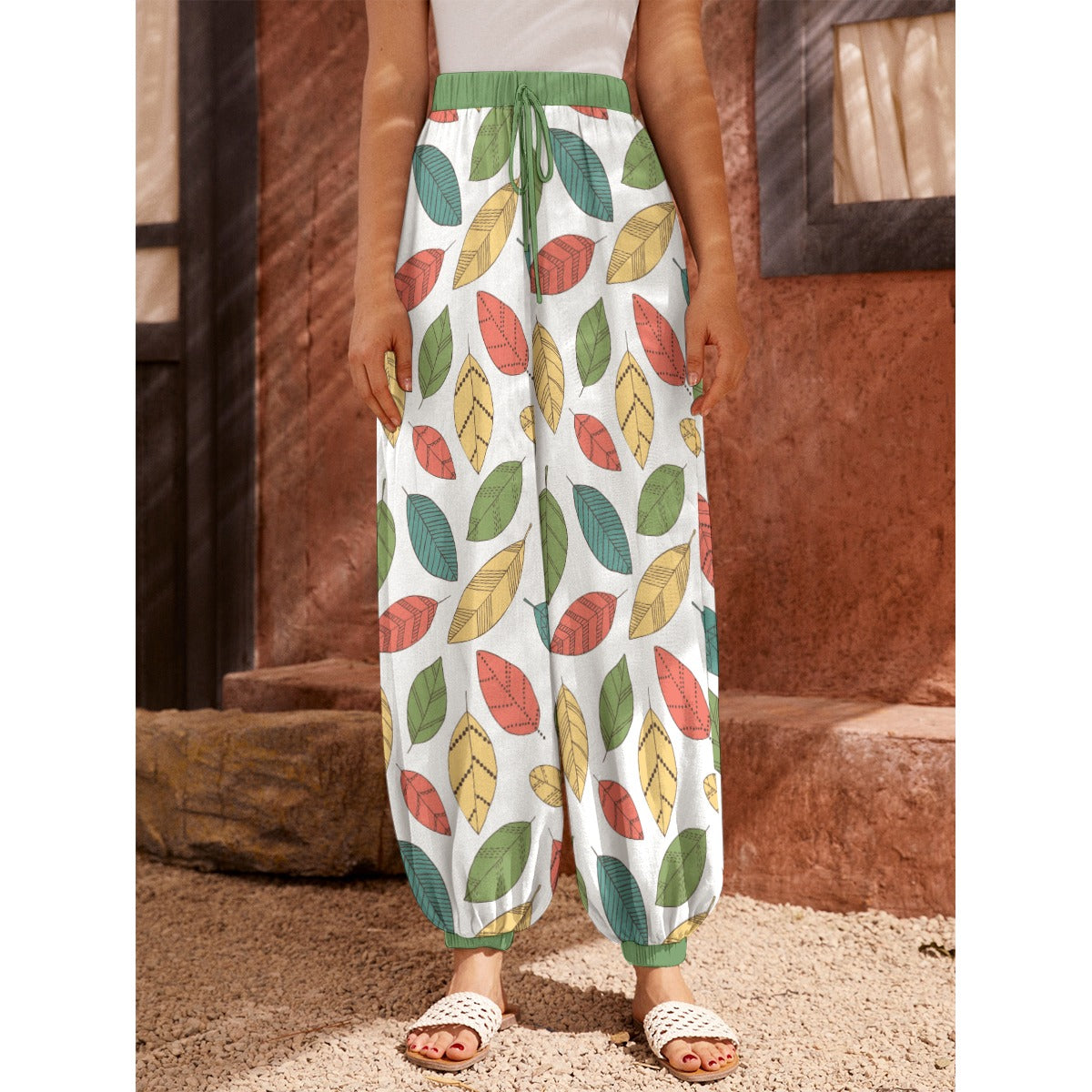 Bohemian Floral Leaf Printed Women's Harem Carrot Pants  - Adore India