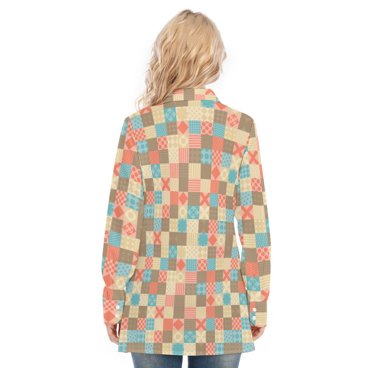 Bohemian Multi Geometrical Print Women's Long Sleeve Shirt - Adore India