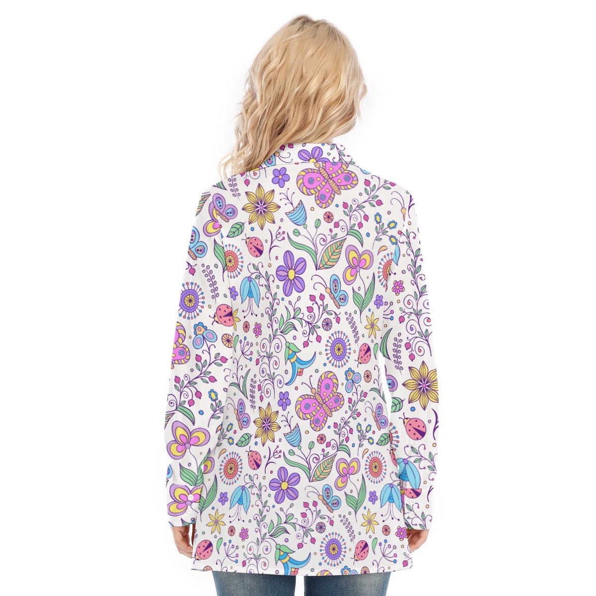 Bohemian Purple Butterfly Print Women's Long Sleeve Shirt - Adore India