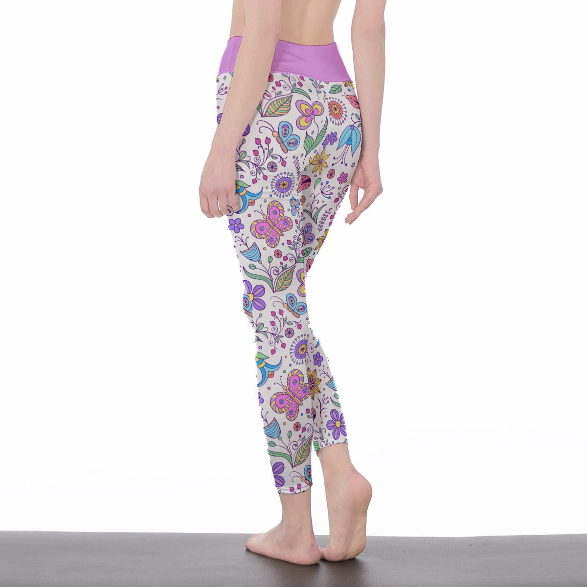 Pink Purple Butterfly Women's High Waist Leggings - Adore India