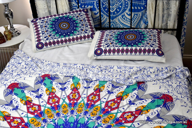 Wholesale Bulk Lot Universe Teal Mandala Throw- 3Pcs - Adore India