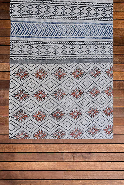 Handmade Beautiful Block Print Dari Cotton Carpet Passion - Adore India