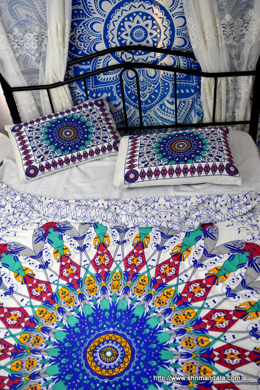 Wholesale Bulk Lot Universe Teal Mandala Throw- 3Pcs - Adore India