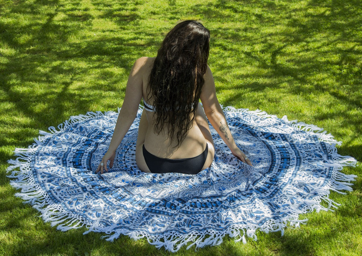 BOP Blue Mandala Beach Round Throw - Adore India