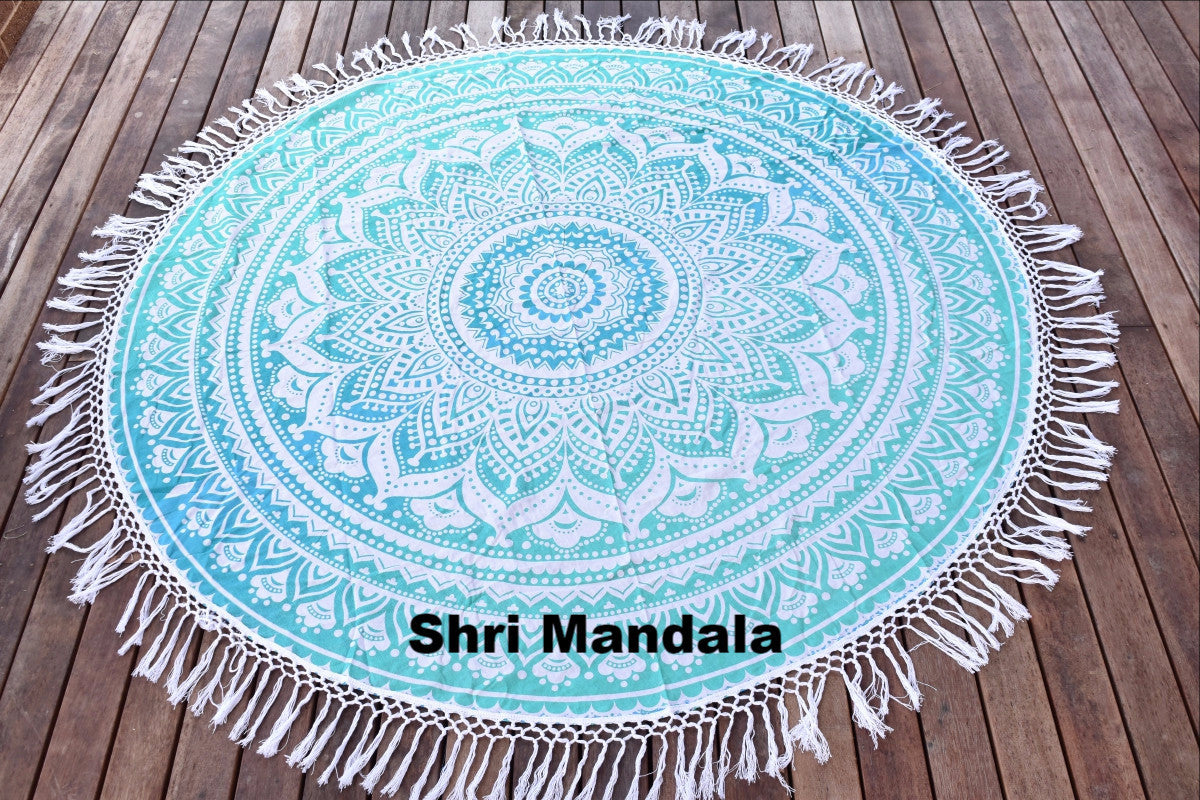 Yantra Turq Ombre Mandala Beach Round Throw - Adore India