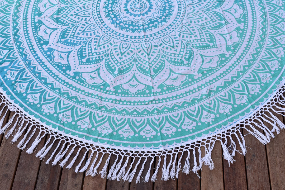 Yantra Turq Ombre Mandala Beach Round Throw - Adore India