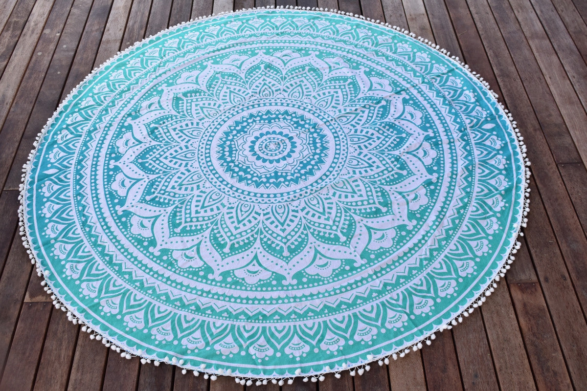 Yantra Turq Ombre Mandala Beach Round Throw - Adore India