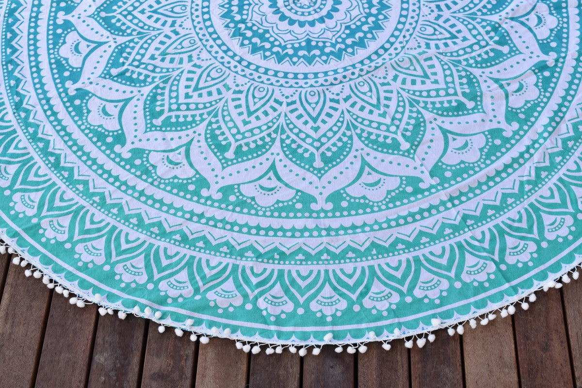 Yantra Turq Ombre Mandala Beach Round Throw - Adore India