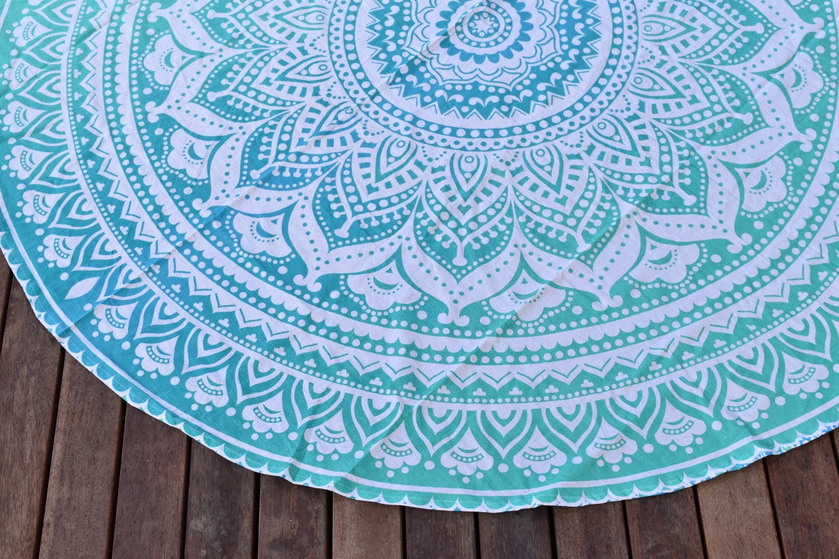 Yantra Turq Ombre Mandala Beach Round Throw - Adore India