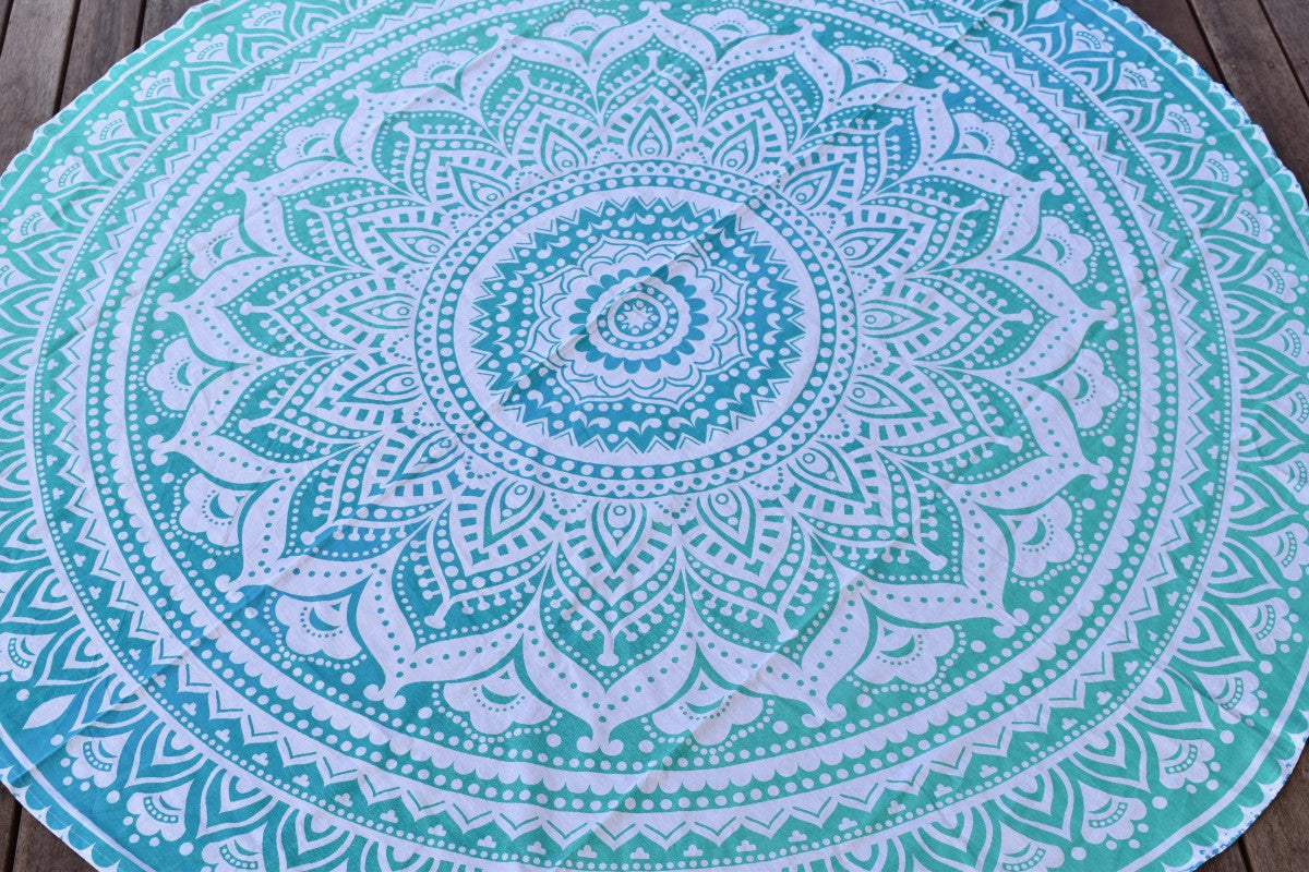 Yantra Turq Ombre Mandala Beach Round Throw - Adore India
