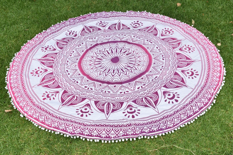 Daisy Pink Ombre Mandala Beach Round Throw - Adore India