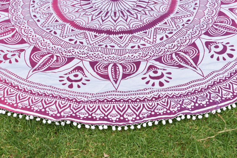 Daisy Pink Ombre Mandala Beach Round Throw - Adore India