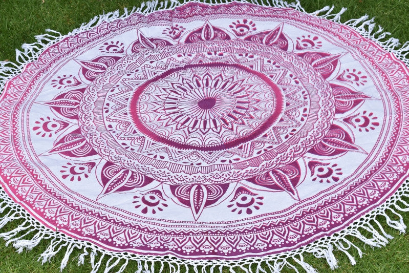 Daisy Pink Ombre Mandala Beach Round Throw - Adore India