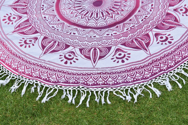 Daisy Pink Ombre Mandala Beach Round Throw - Adore India