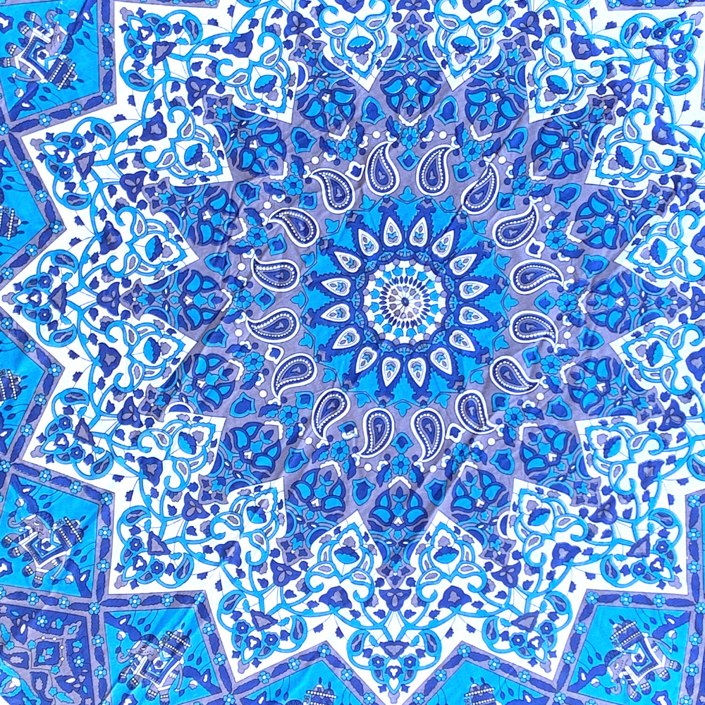 Good Luck Star Blue Mandala Beach Round Throw - Adore India
