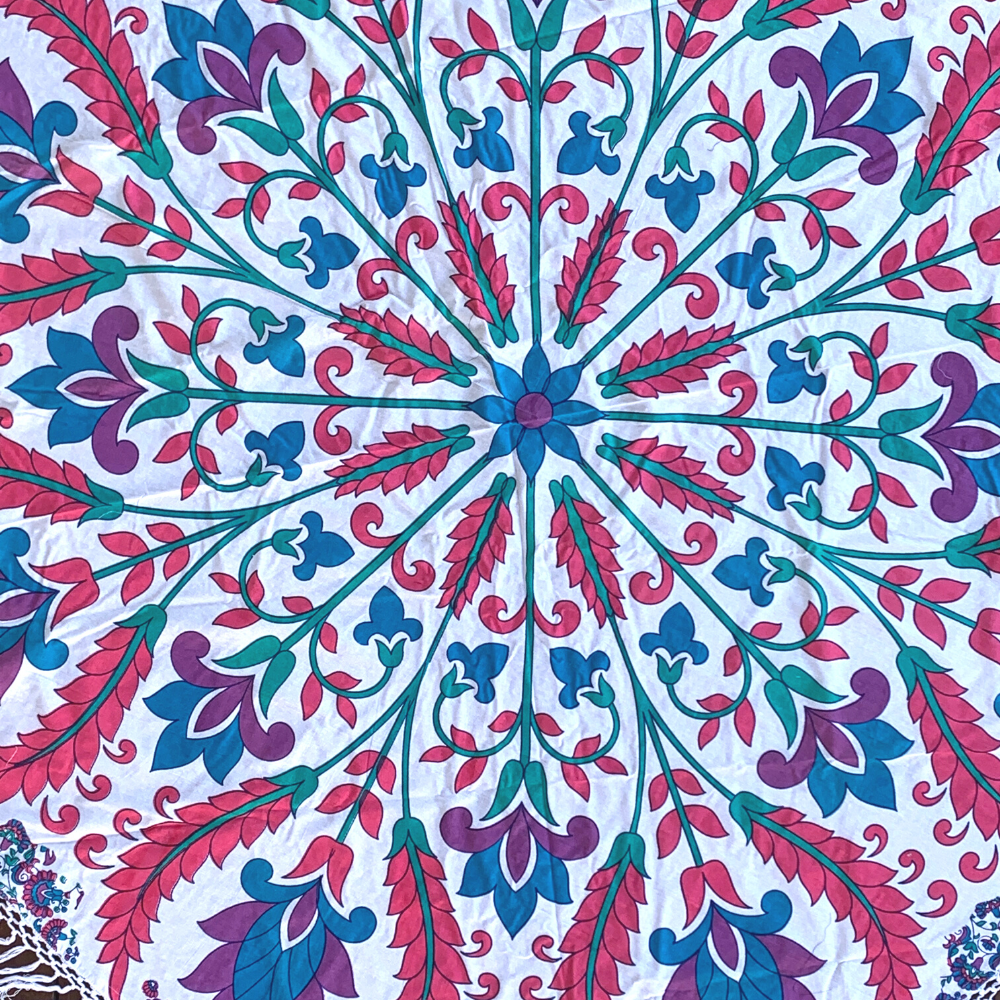 Multi Lotus Floral Cotton Mandala Beach Round Throw - Adore India
