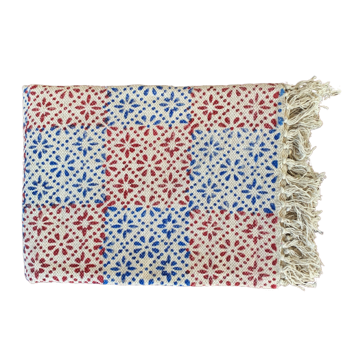 Handmade Beautiful Floral Block Print Cotton Dari Carpet - Adore India