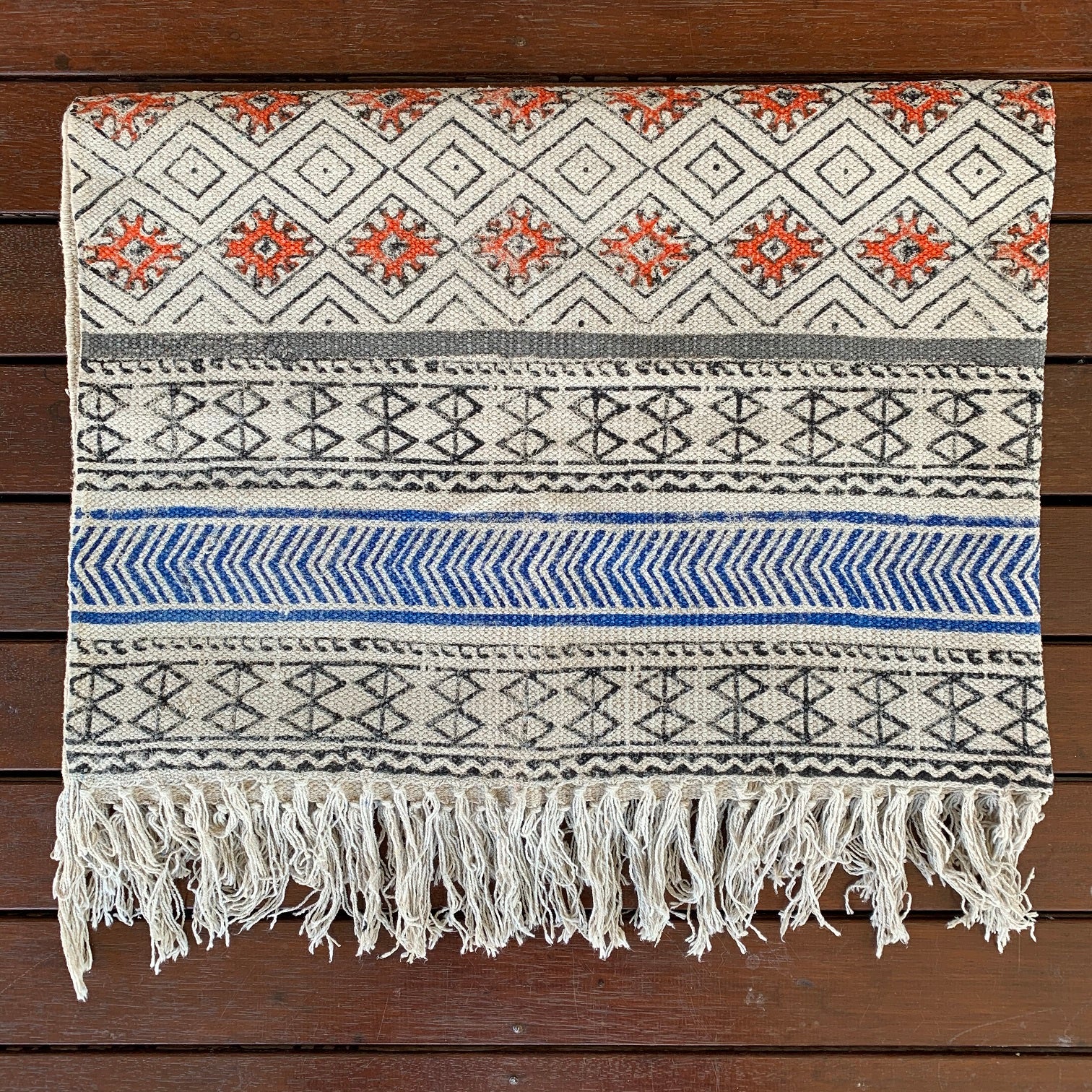 Handmade Beautiful Block Print Dari Cotton Carpet Passion - Adore India