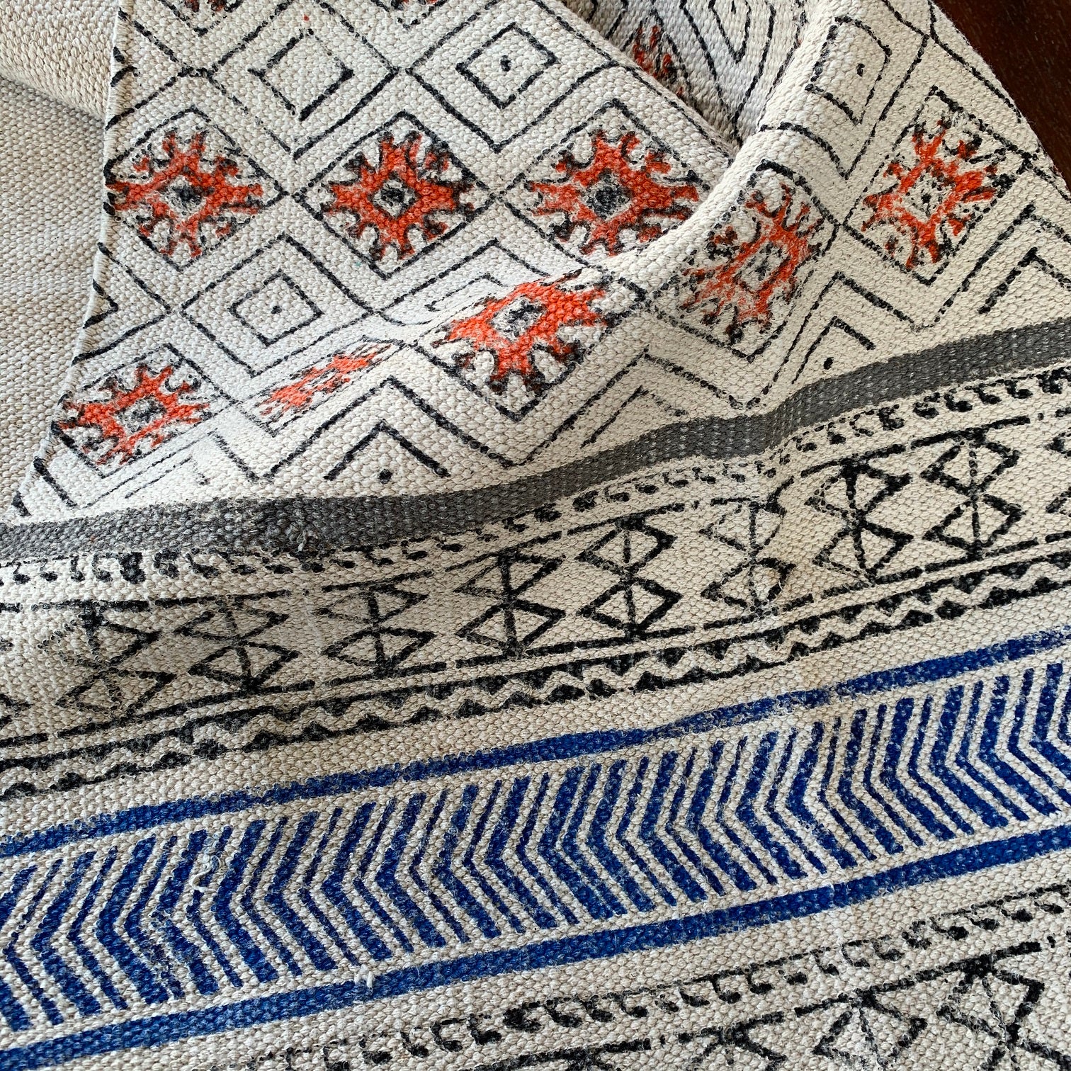 Handmade Beautiful Block Print Dari Cotton Carpet Passion - Adore India