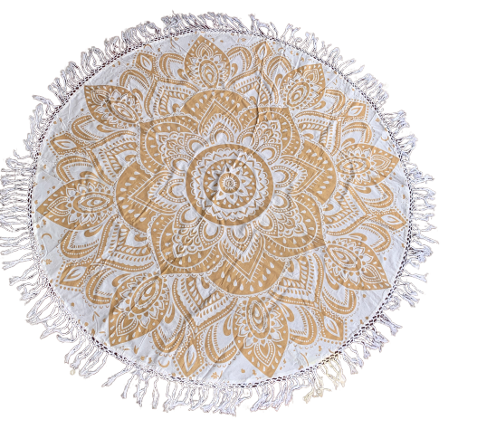 Bohemian Gold Printed Cotton Mandala Beach Roundie - Adore India