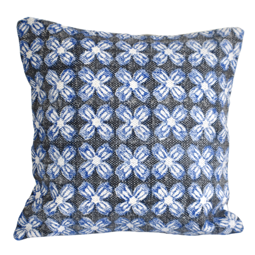 Indigo Hybrid Block Print Cotton Dari Cushion Cover 45cm - Adore India