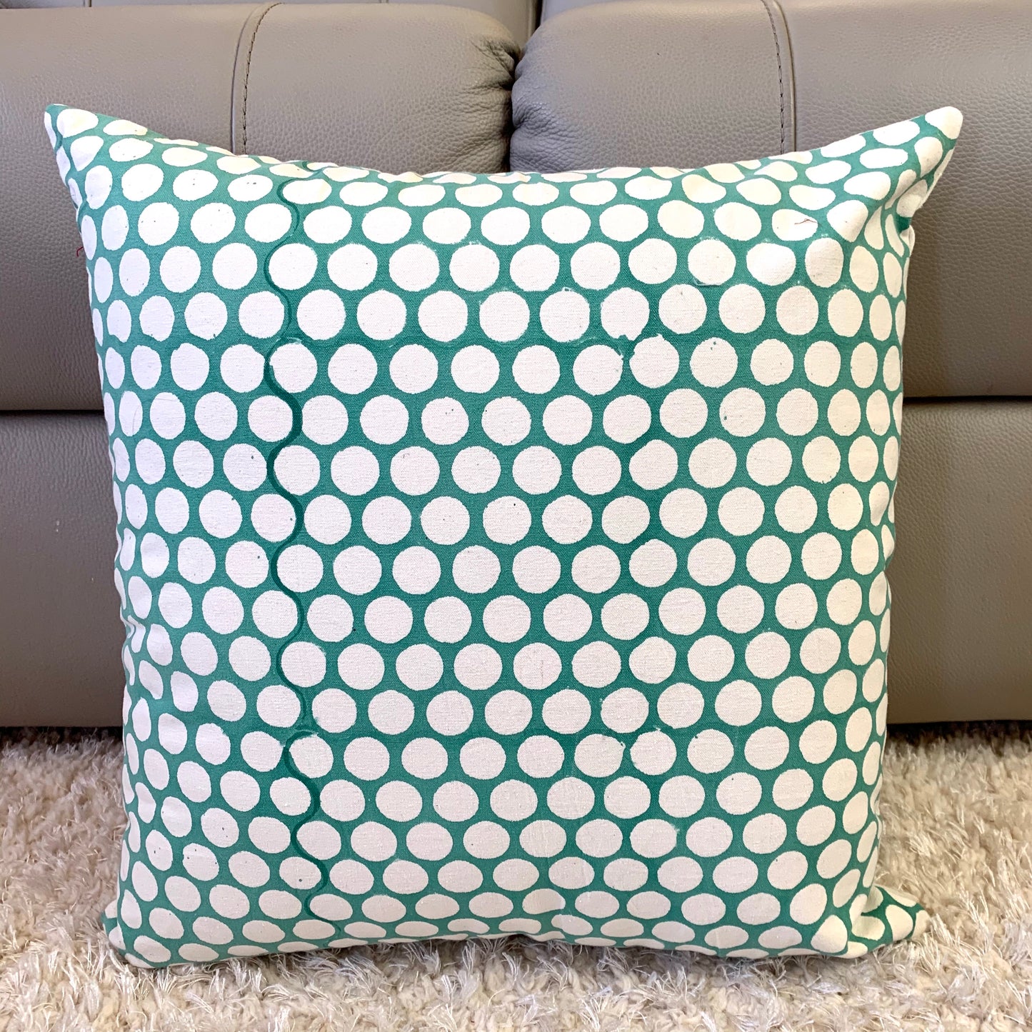 Turquoise Polka Dot Block Print Canvas Cotton Cushion Cover Pillow 2Pcs - Adore India