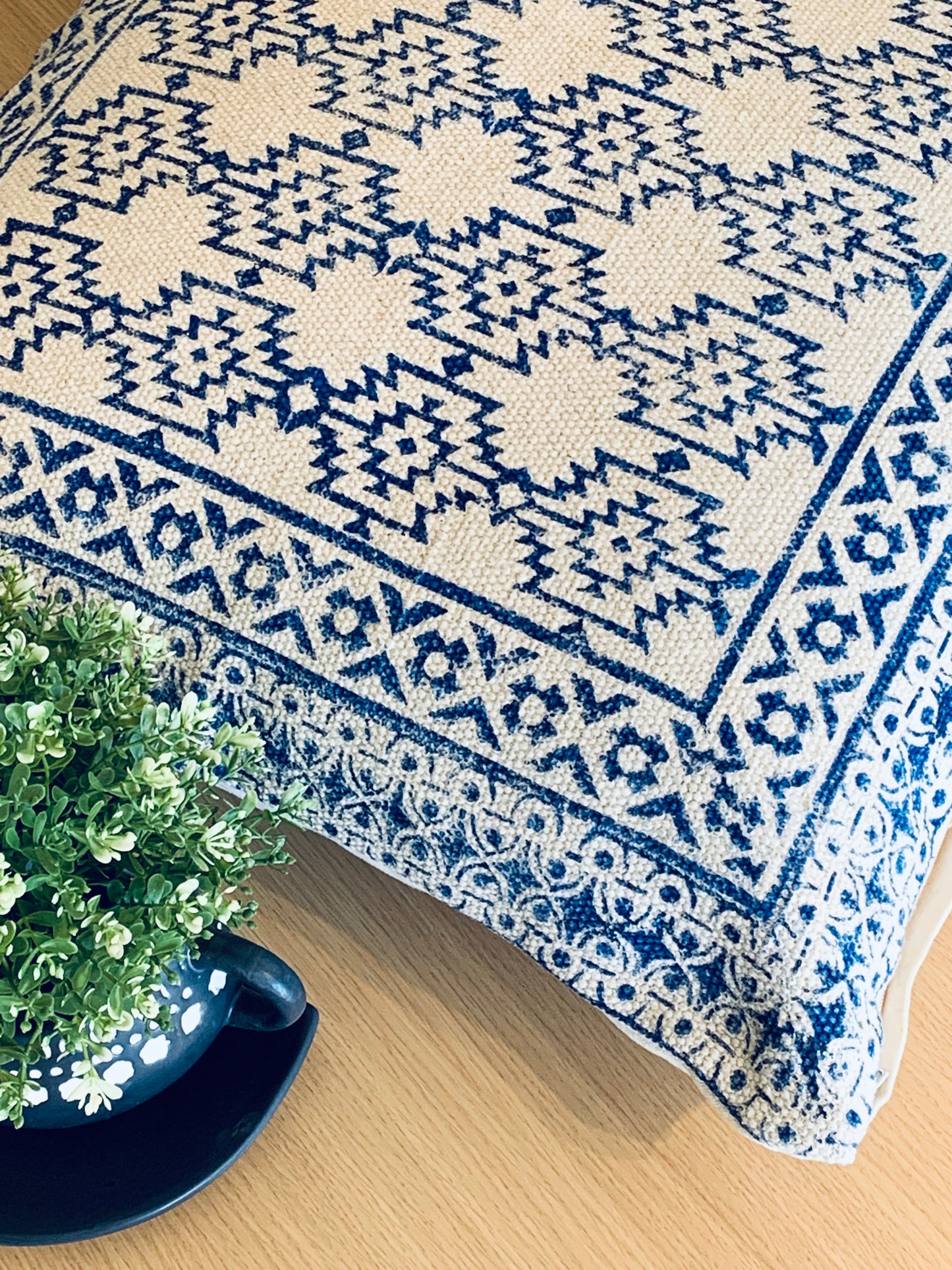 Block Print Aztec Indigo Cotton Dari Cushion Cover Euro Size 65x65cm - Adore India