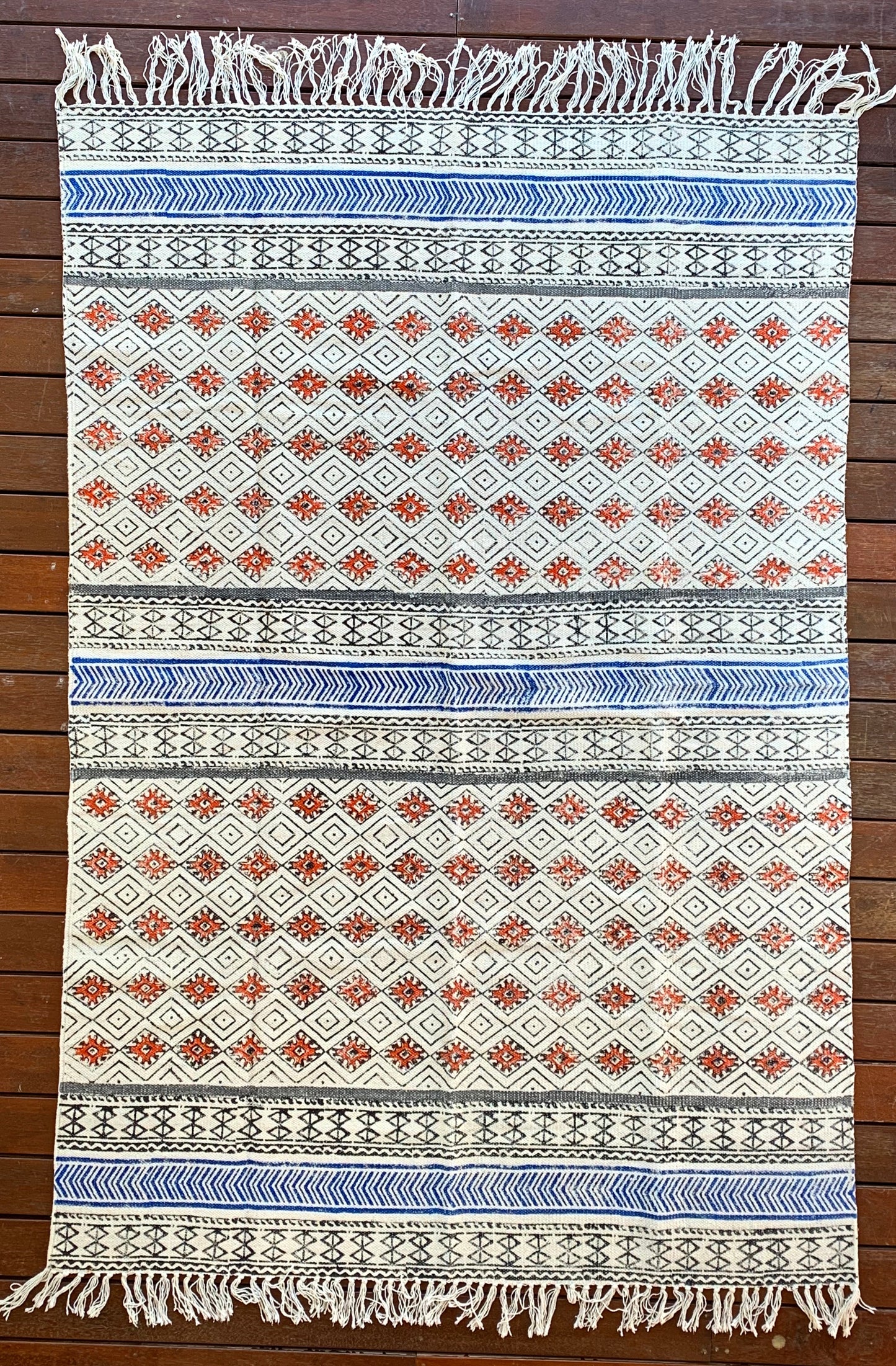 Handmade Beautiful Block Print Dari Cotton Carpet Passion - Adore India
