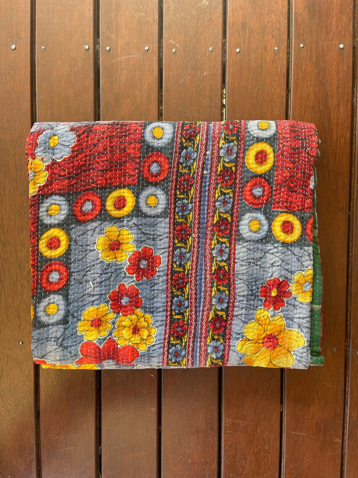 Hand Made Cotton Reversible Vintage Kantha Quilt Throw Bedspread Kavita - Adore India