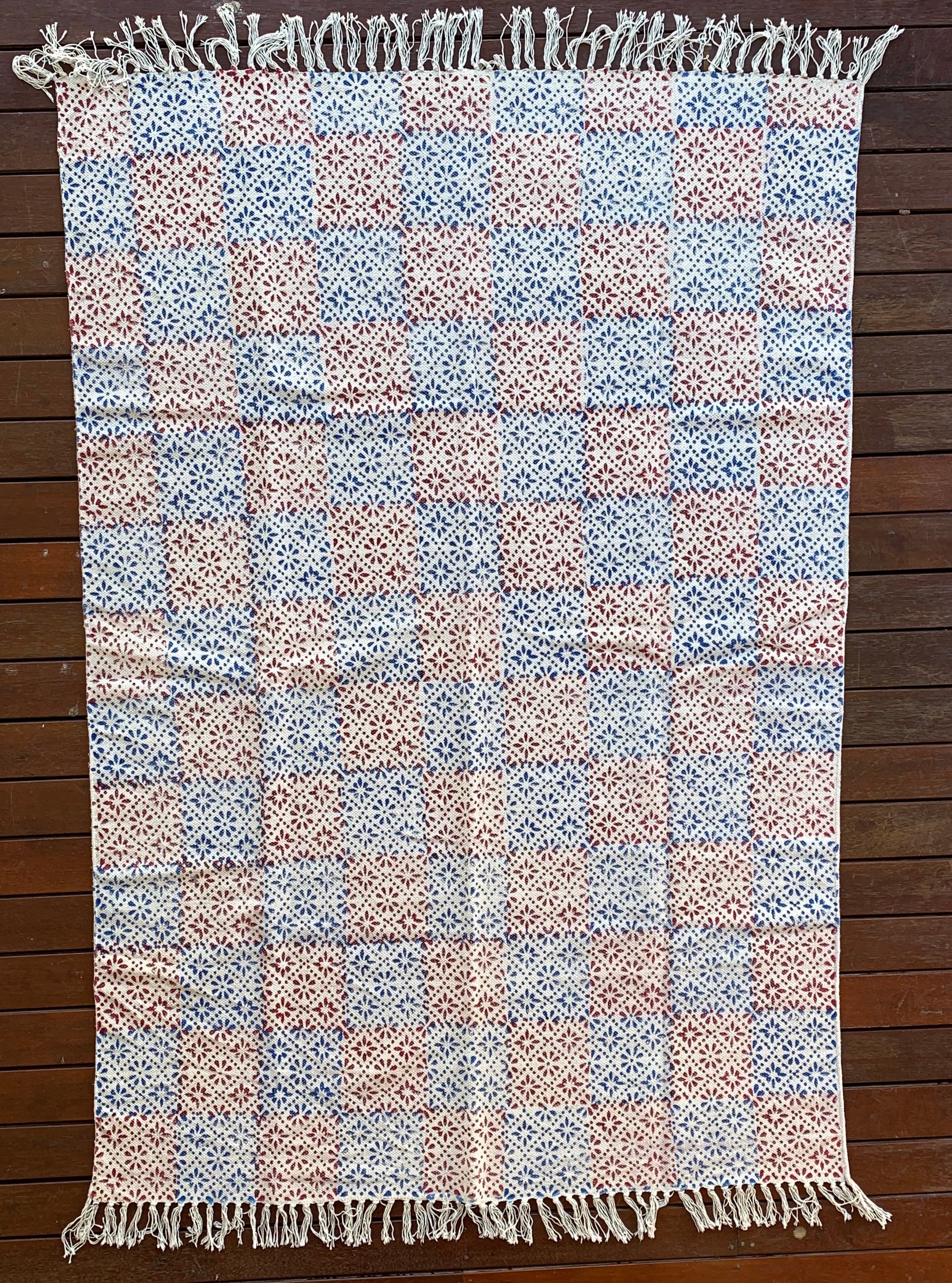 Handmade Beautiful Floral Block Print Cotton Dari Carpet - Adore India